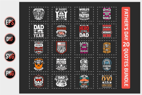 20 Father’s Day Quotes Bundle for Print Templates and Graphics