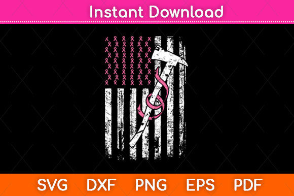 American Flag Firefighter Breast Cancer Graphics for Crafts and Commercial Projects