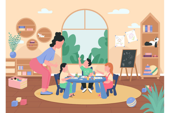 Art Class in Kindergarten Illustration Review for Embroidery Projects