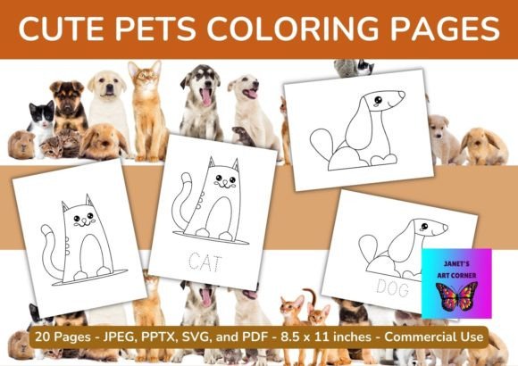 Cute Pets Coloring Pages: A Playful Graphic Design Asset for Local Business Branding