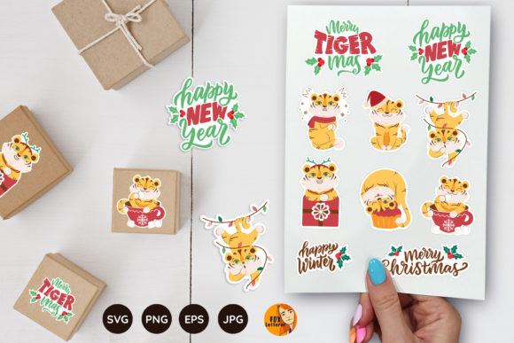Graphics for Festive Branding: Tiger Stickers and Quotes for Local Business