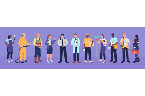 Key Workers Flat Color Vector Characters for Commercial Design